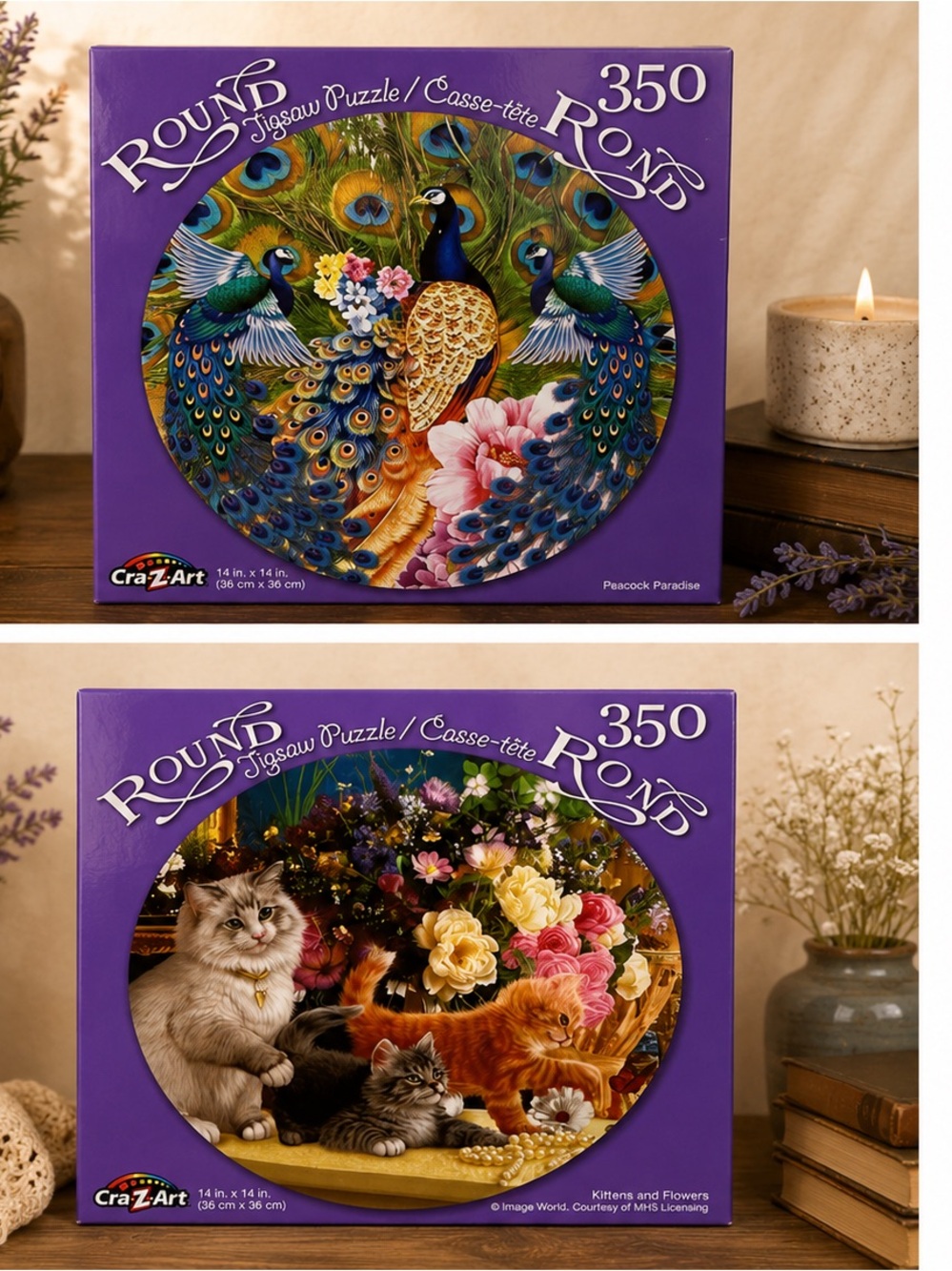 Craz Art 350 Piece Space Saver Jigsaw Puzzles‎ Cats & Peacocks